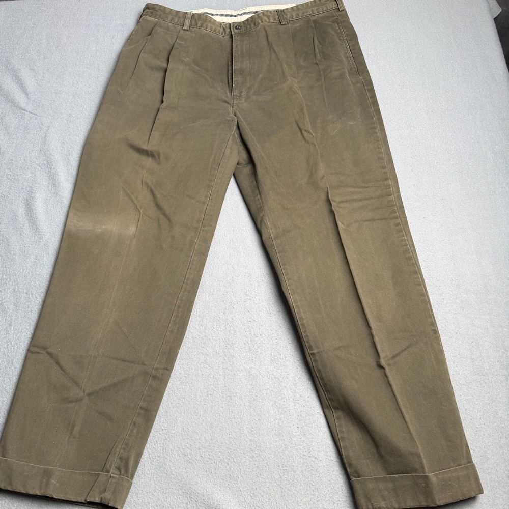 Polo Ralph Lauren Hammond Pant Mens 40x30 Olive Green Pleated Cuffed Chino Pants